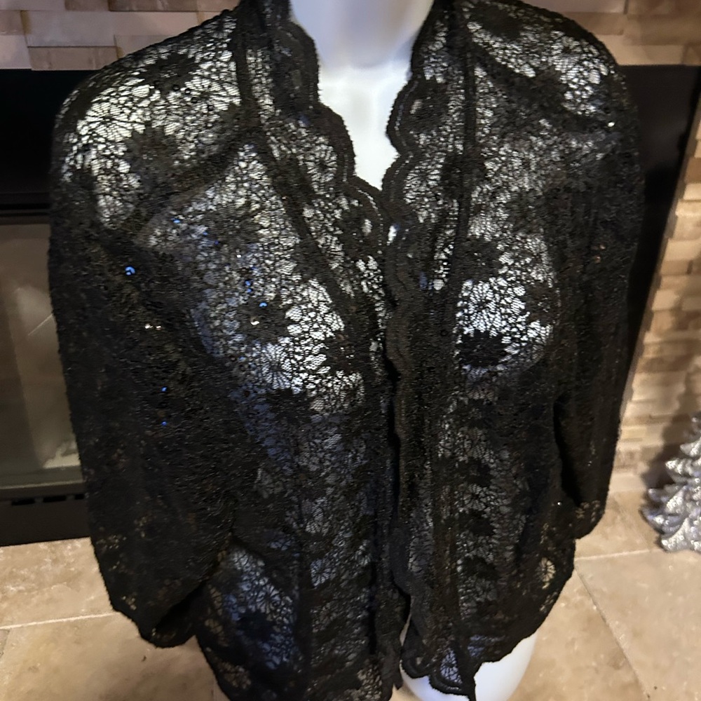 Dressbarn Black Floral Lace and sequin coverup.